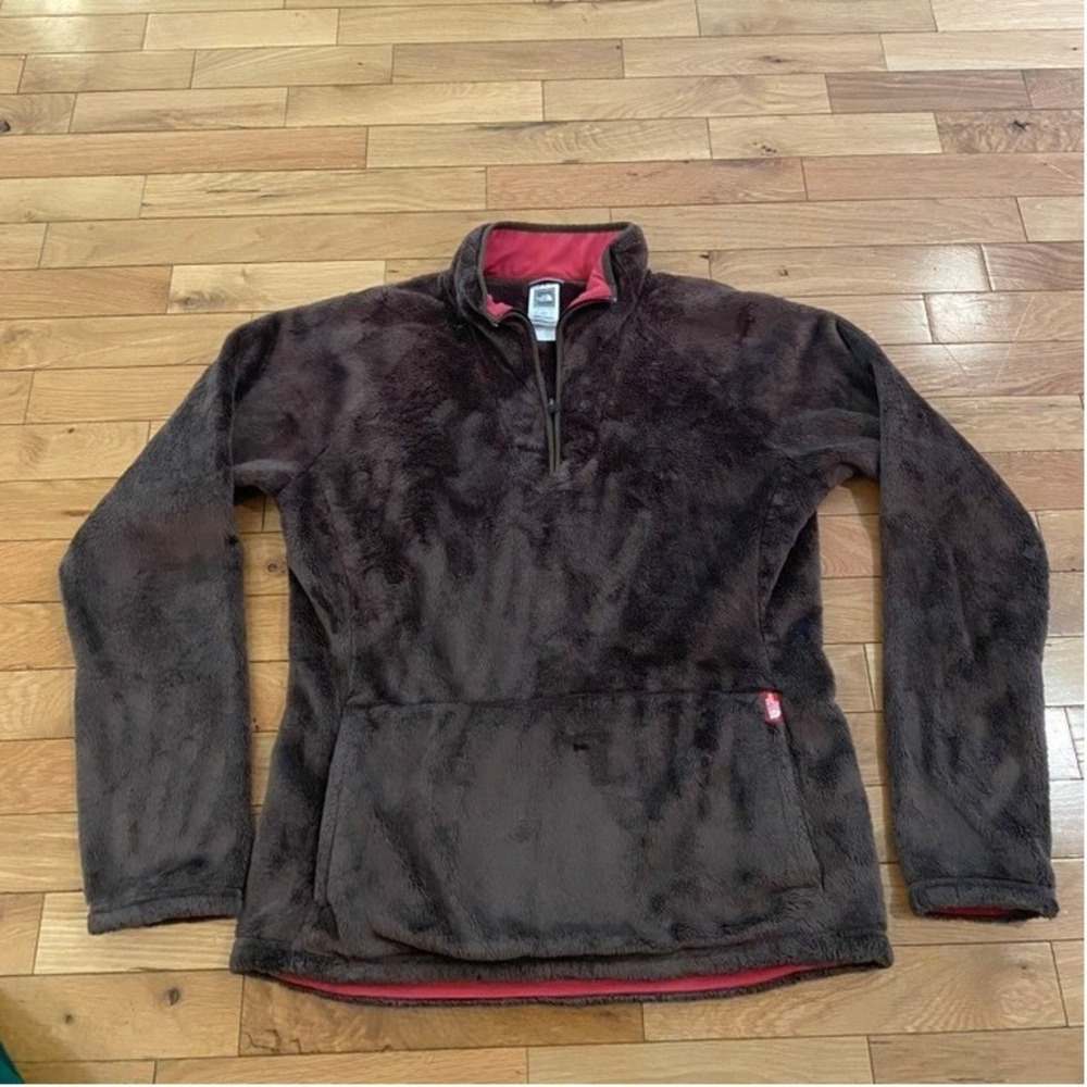 The North Face Osito Quarter Zip Fleece Jacket Brown Pink Womens Large Fuzzy